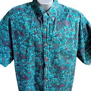 XL Vintage Men's Shirt Button-Up Paisley 1990's Oxford Collar Preppy Denim